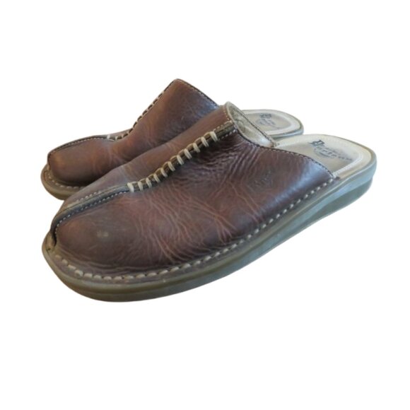 VINTAGE DR. MARTENS Slip On Chunky Wedge Brown Leather Sandals Clogs Y2K Size 6 - Picture 1 of 15